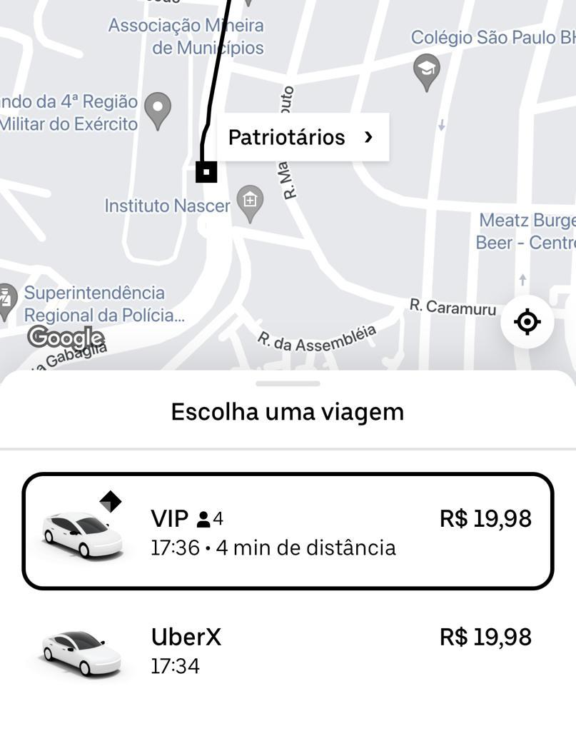 (Aplicativo Uber / Reprodução)