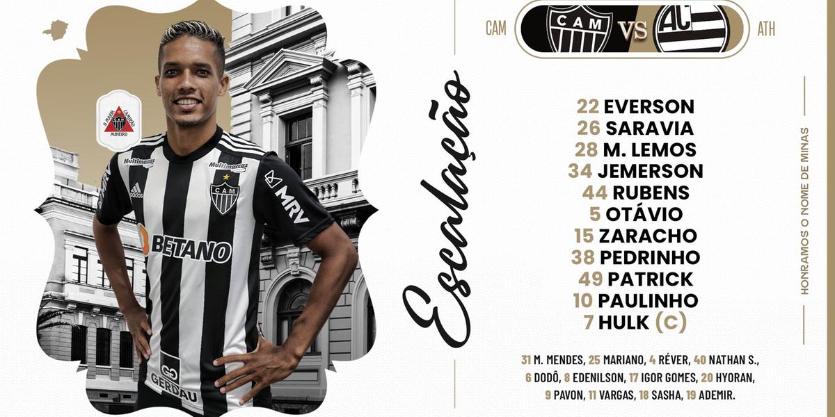 Galo escalado para a decisão contra o Athletic pelo semifinal do Mineiro (Reprodução / Twitter Oficial Atlético)