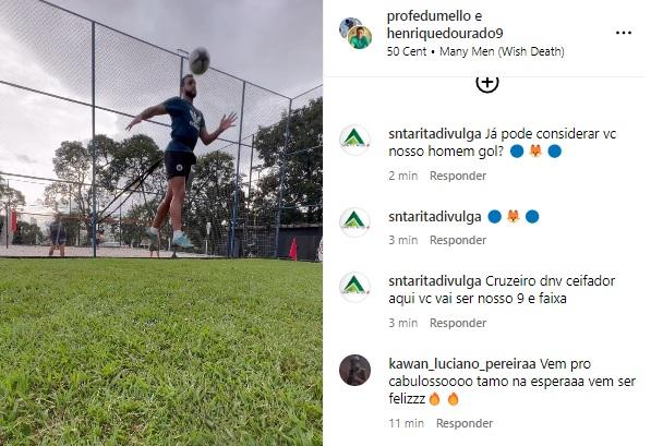 Torcida do Cruzeiro vai às redes sociais de Dourado apoiando a possível contratação (Reprodução / Instagram Henrique Dourado)