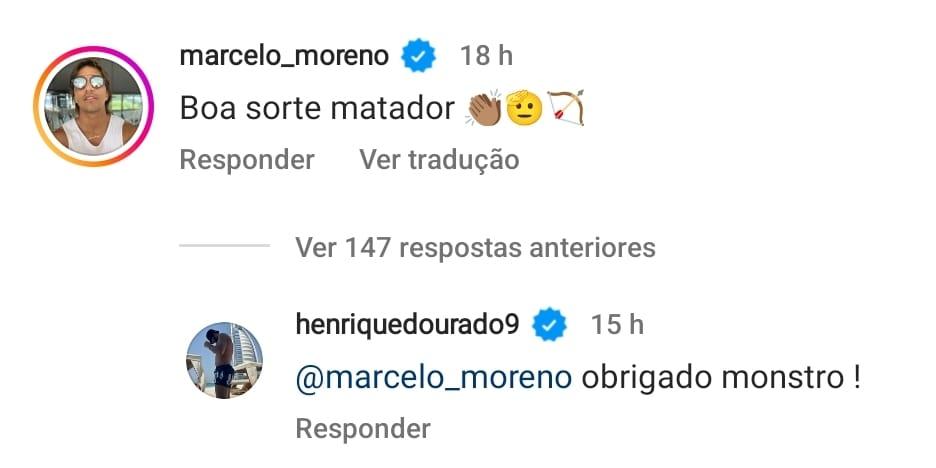 Marcelo Moreno deseja sorte a Henrique Dourado após acerto com o Cruzeiro (Reprodução / Instagram Cruzeiro)