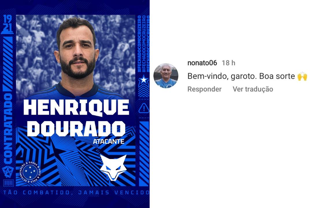 Ídolo Nonato deseja sorte ao Ceifador no Cruzeiro (Reprodução / instagram Cruzeiro)