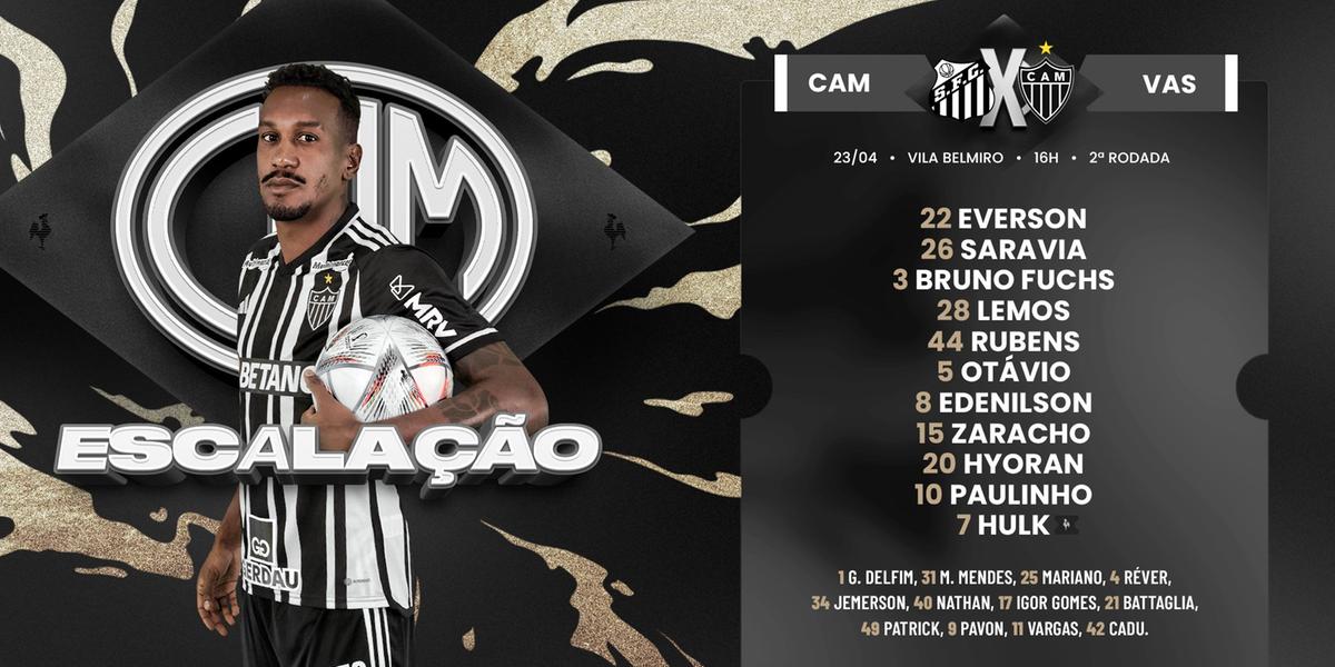 Galo definido para pegar o Santos (Reprodução / Twitter Atlético)