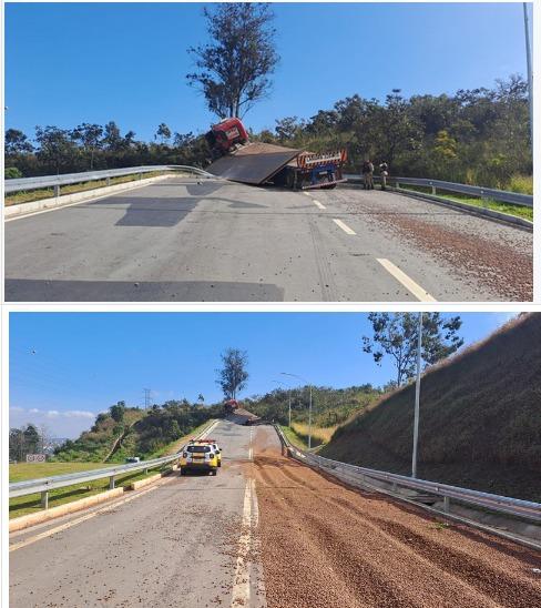 O caminhão ultrapassou a área destinada a frear e bateu na contenção da via (Reprodução/BHTrans)