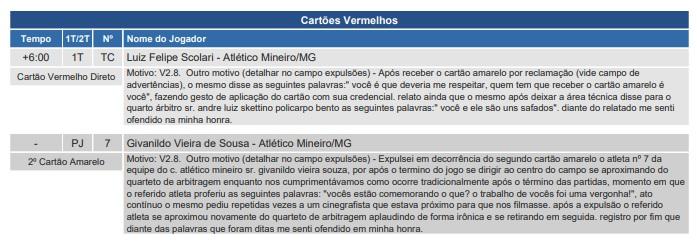 Súmula após o clássico entre Atlético e América (Reprodução / CBF)