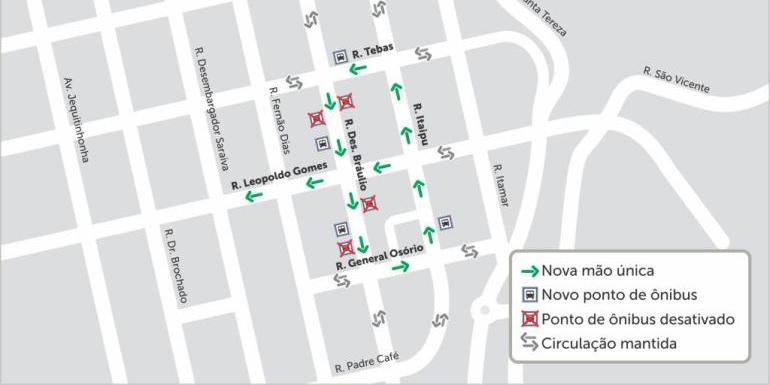 Mapa mostra as mudanças de circulação nas vias do bairro (Arte/PBH/Divulgação)