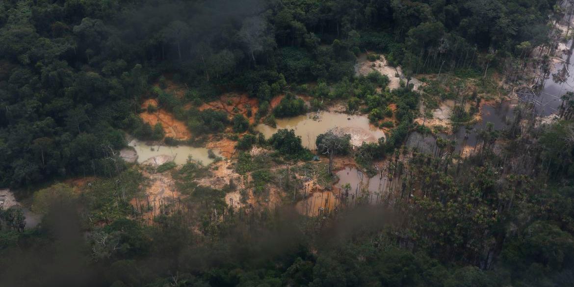 Alto Alegre (RR), 09/02/2023 - Áreas de garimpo ilegal na Terra Indígena Yanomami vistas em sobrevoo ao longo do rio Mucajaí. (Fernando Frazão / Agência Brasil)