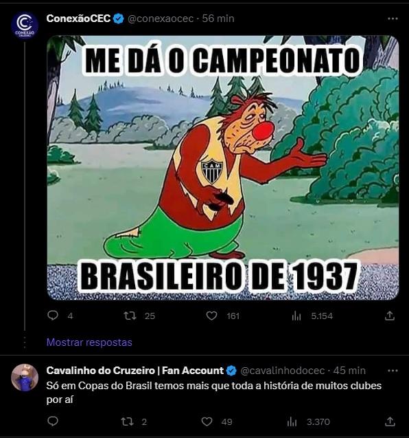 Torcida do cruzeiro publica imagens zoando o tricampeonato do Atlético (Reprodução/ Twitter)