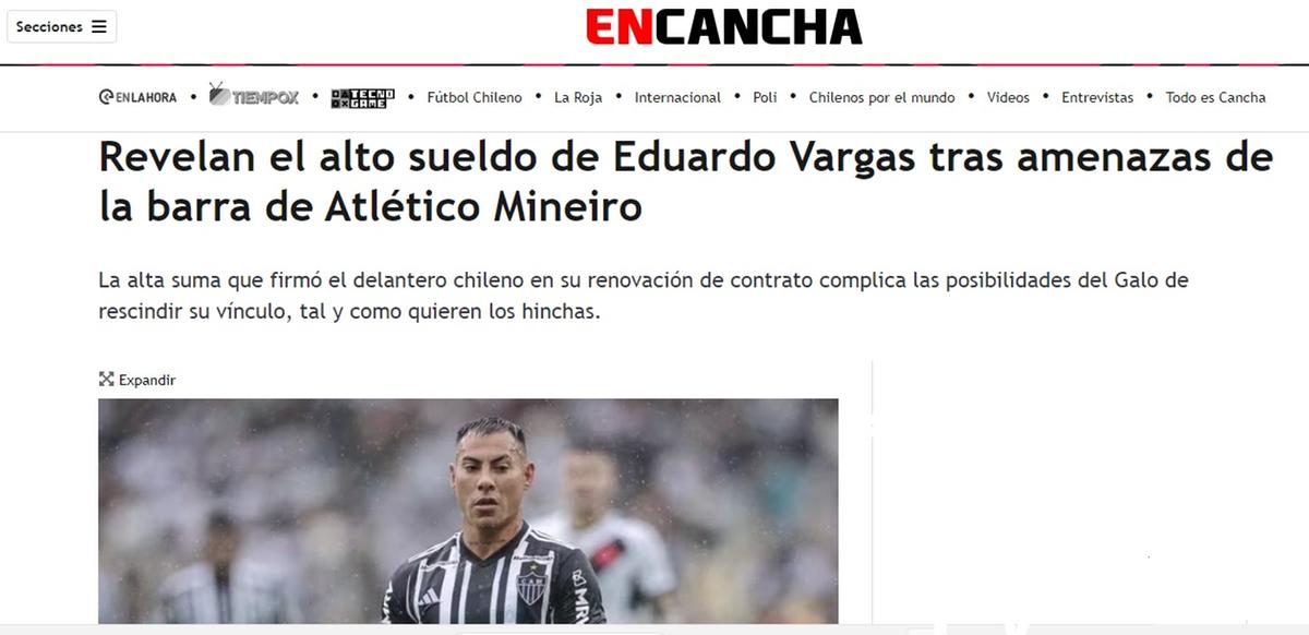 Site chileno destaca perseguição de organizada à Eduardo Vargas (Reprodução / Site EnCancha)