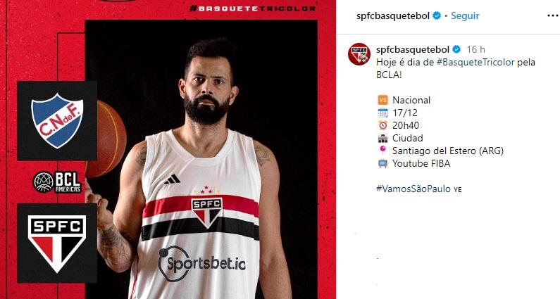 Basquete Tricolor estreia na BCLA contra o Nacional, do Uruguai - SPFC